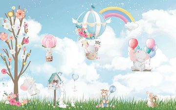 Sky Garden Animal Balloon Kids Wallpaper