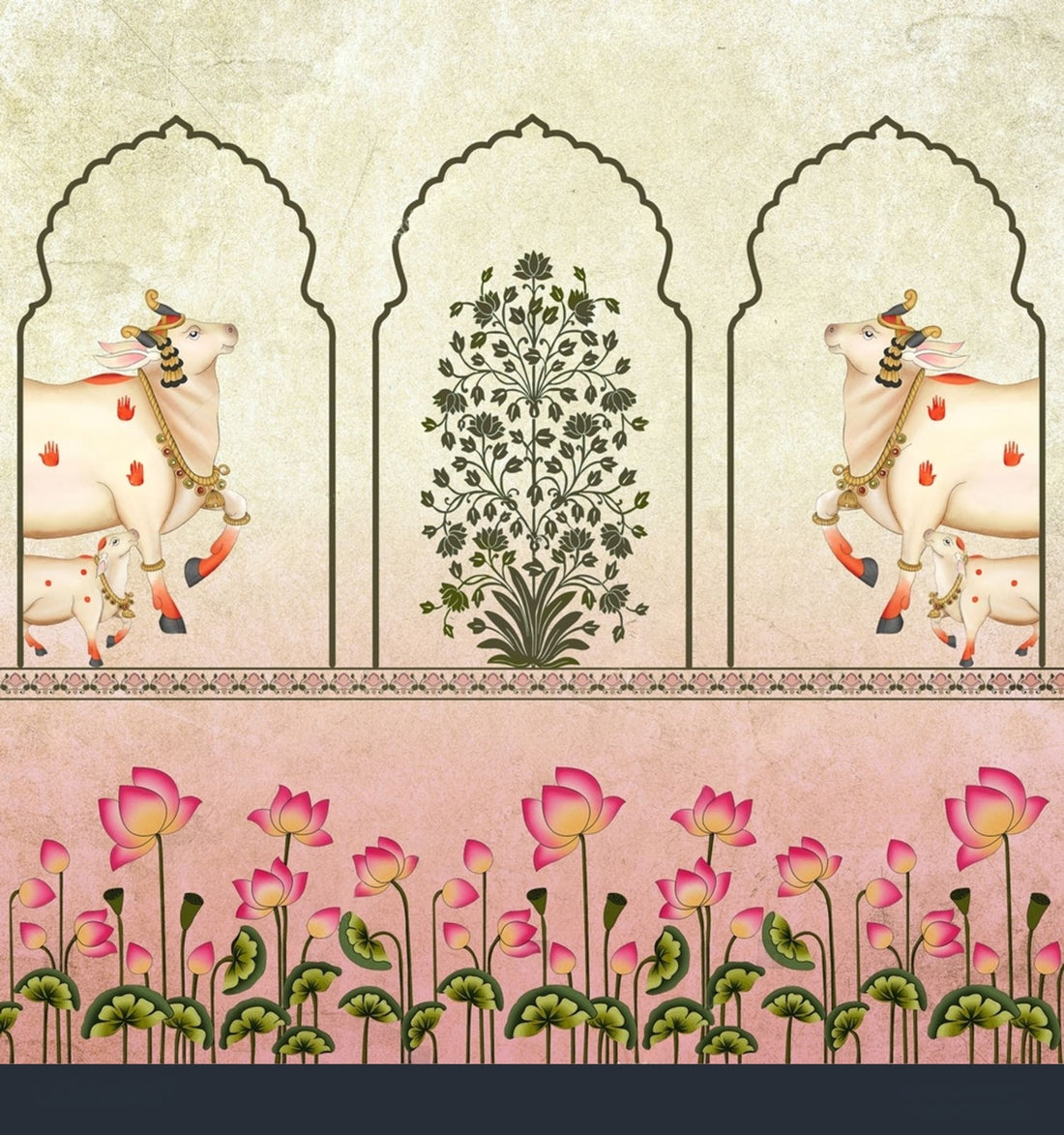 Pastel Arch Pichwai by Quirky Looks featuring intricate traditional Indian artwork on a pastel background.