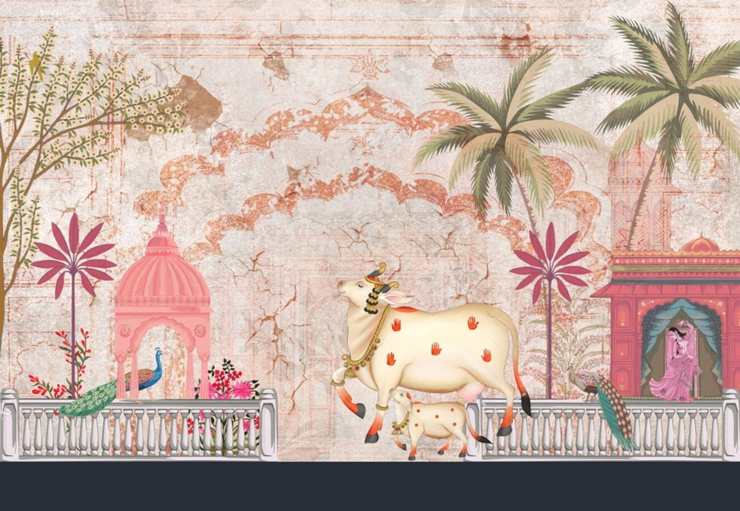 Sacred Bloom Arch Pichwai from Quirky Looks featuring intricate traditional artwork on fabric with vibrant colors.