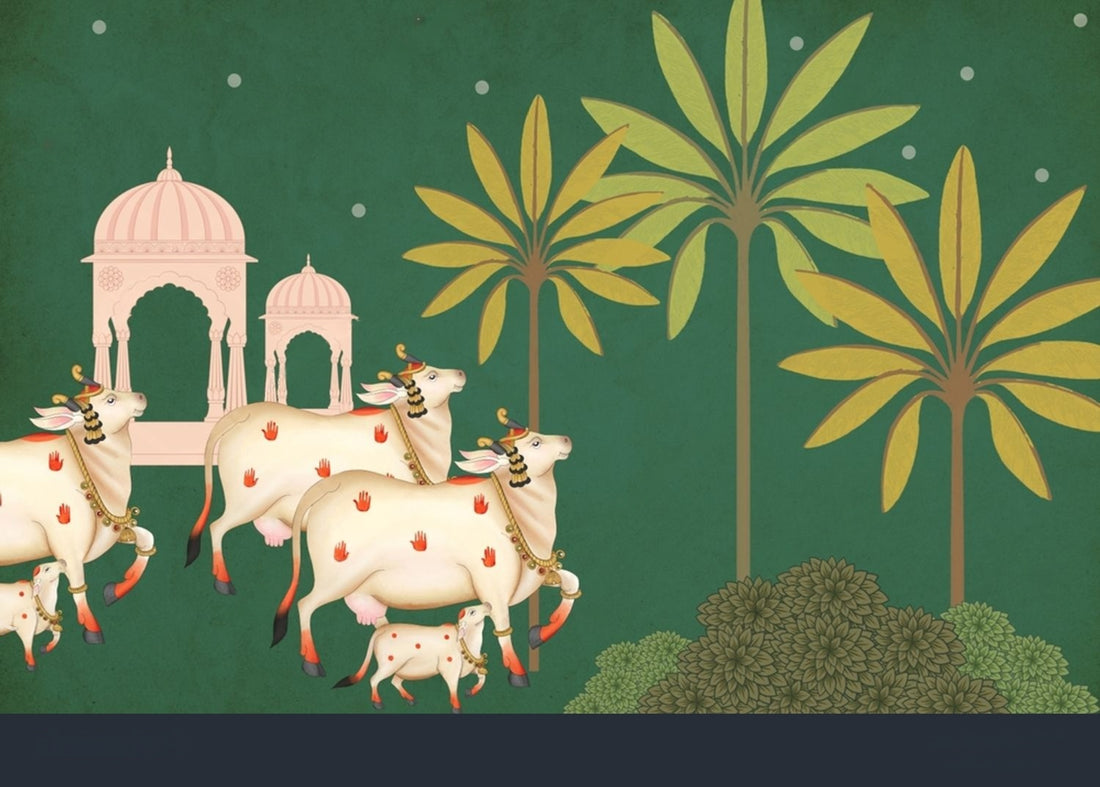 Intricate Temple Harmony Pichwai artwork by Quirky Looks featuring vibrant colors and detailed traditional Indian motifs.