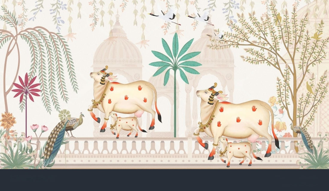 Pastel Tropical Harmony Pichwai by Quirky Looks featuring vibrant tropical motifs and intricate traditional textile art.