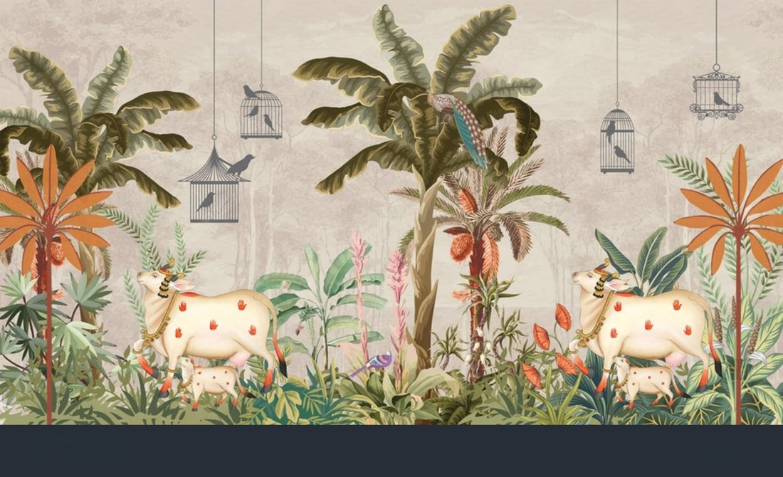 Detailed image of Quirky Looks Temple Garden Harmony Pichwai featuring intricate traditional textile art with vibrant colors.