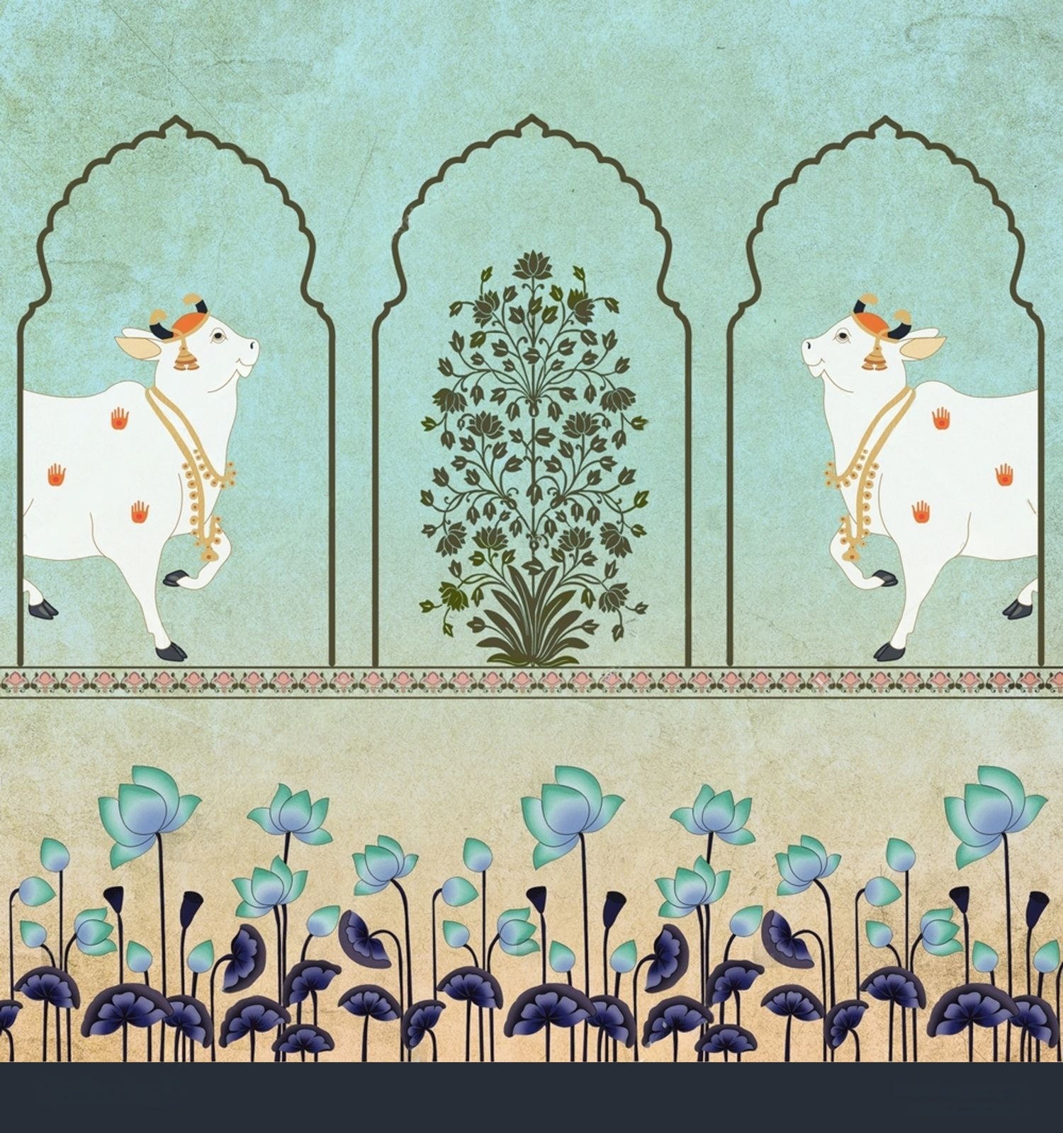 Intricate Lotus & Arches Harmony Pichwai by Quirky Looks featuring detailed traditional Indian textile art with vibrant colors.