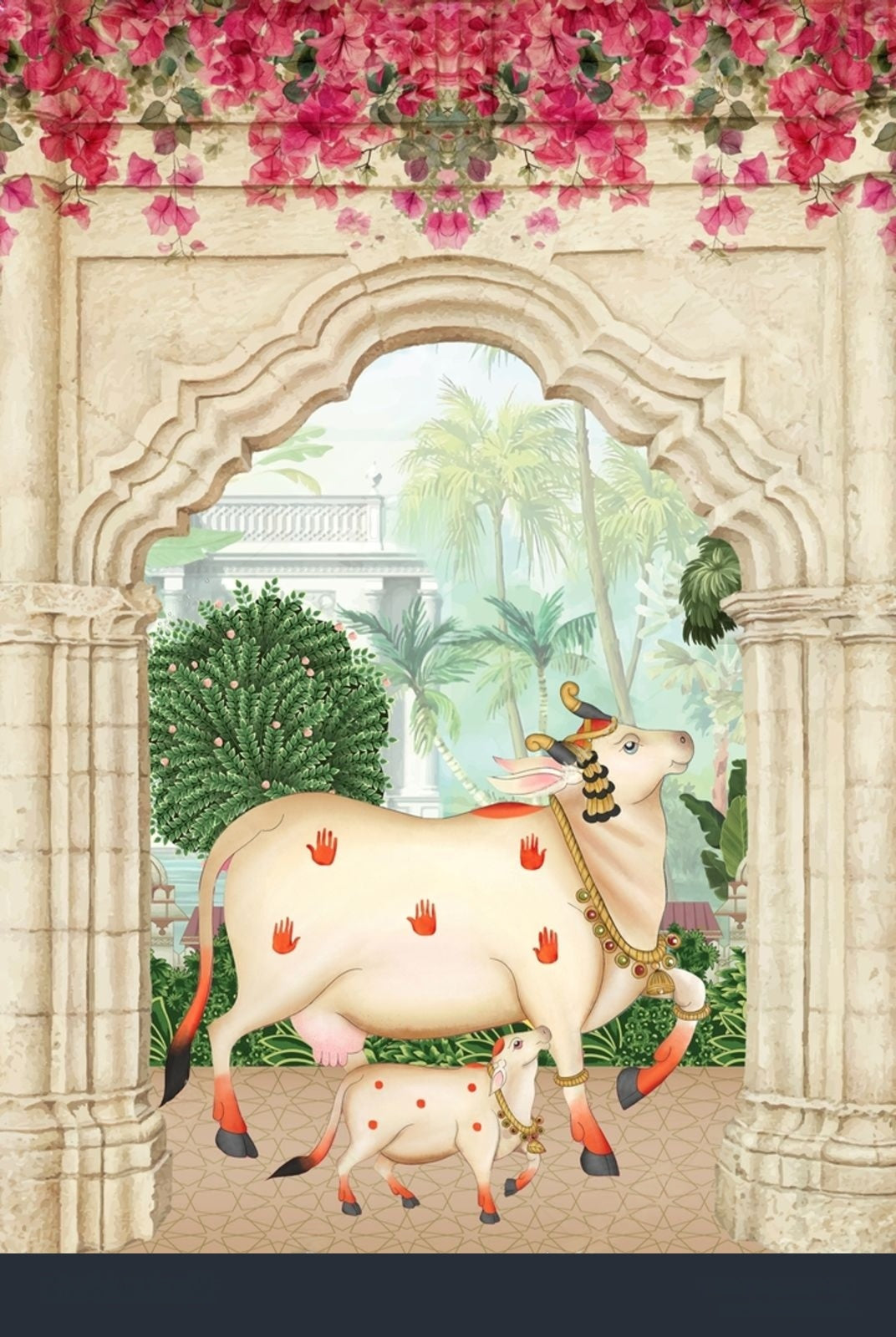 Royal Garden Retreat Pichwai by Quirky Looks featuring intricate traditional artwork on vibrant fabric.