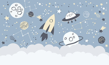 Rocket & Planet Sky Kids Wallpaper