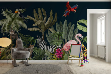 Flamingo Jungle Paradise Kids Wallpaper