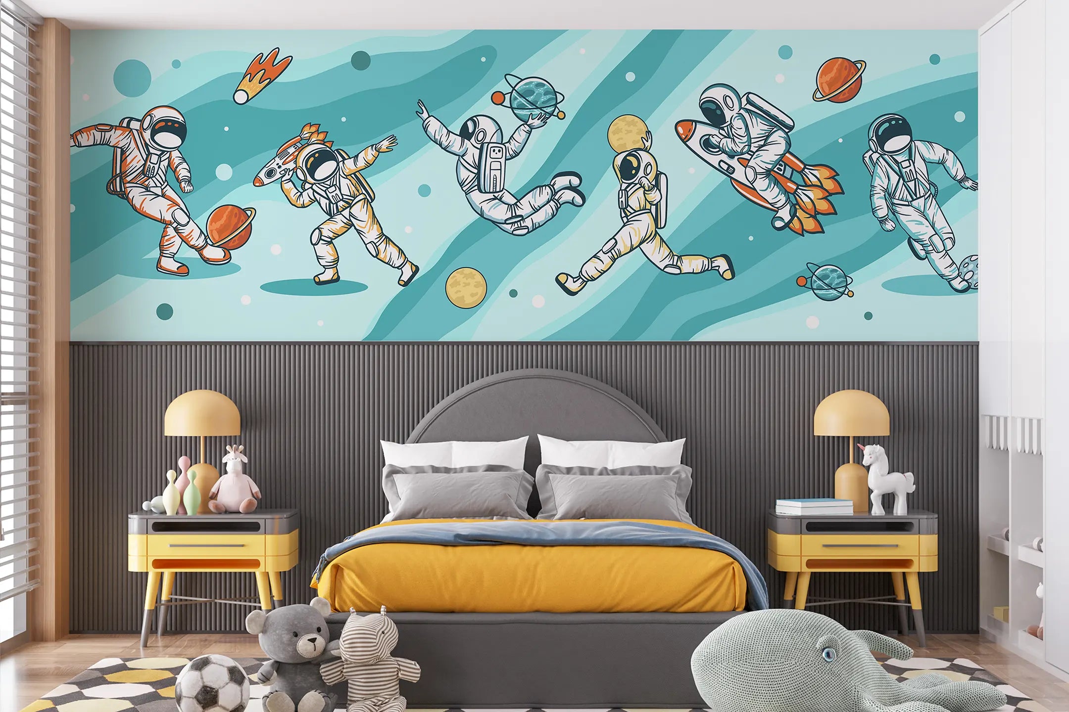 Floating Astronaut Adventure Kids Wallpaper