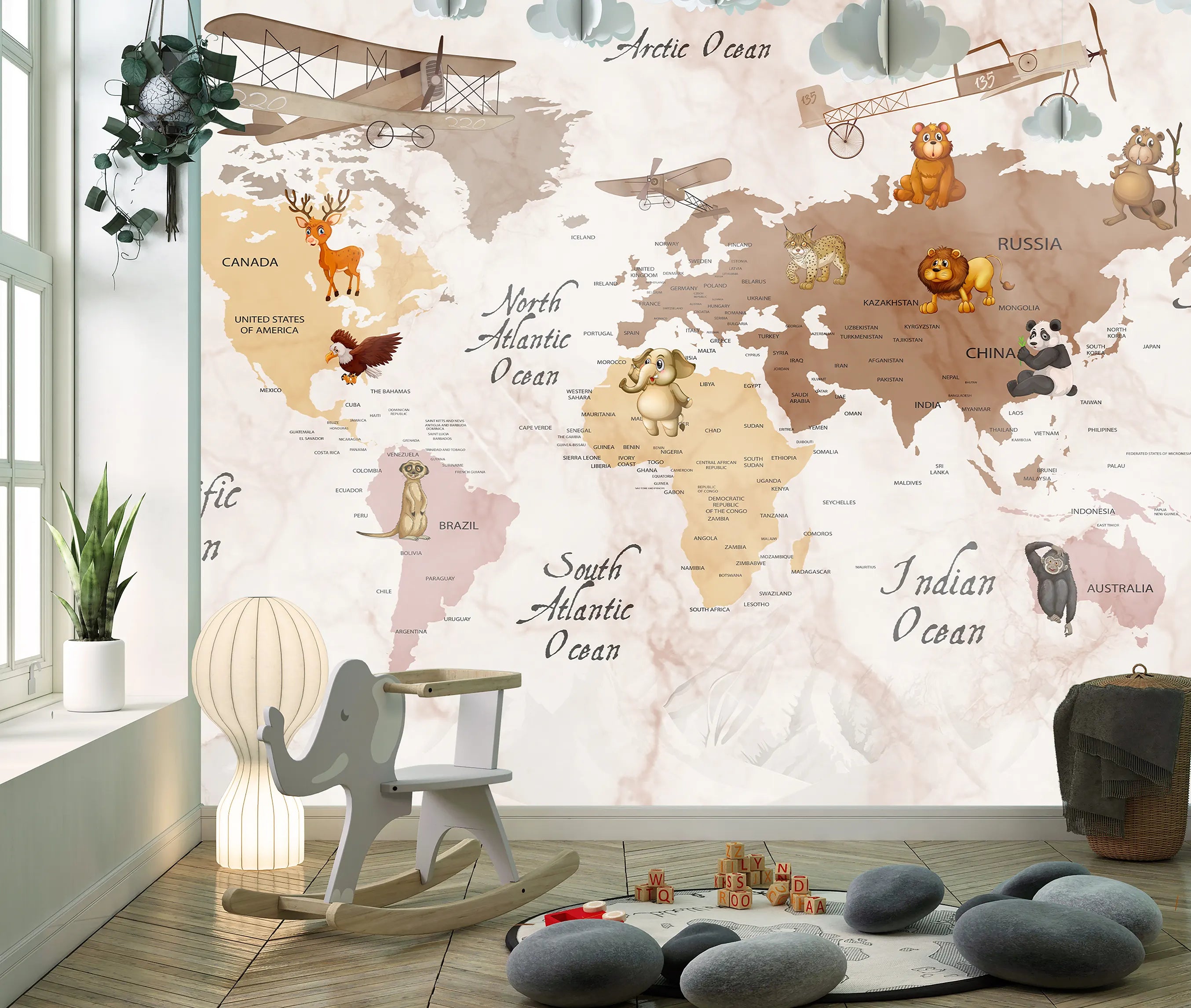 Cute Cartoon Ocean World Map Wallpaper