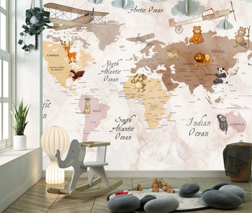 Cute Cartoon Ocean World Map Wallpaper
