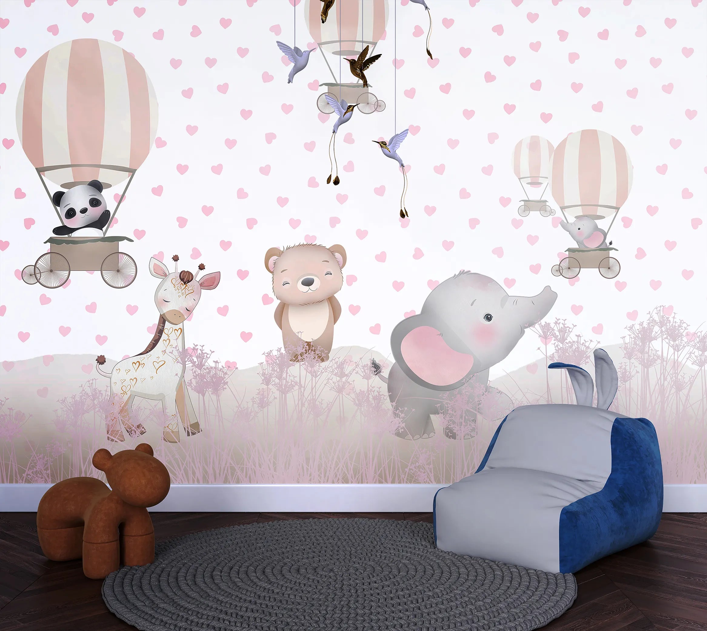 Blush Balloon Safari Wallpaper