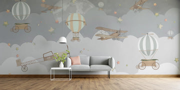 Night Sky Balloon Adventure Wallpaper