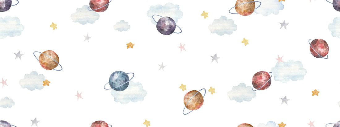 Watercolor Planets & Clouds Kids Wallpaper
