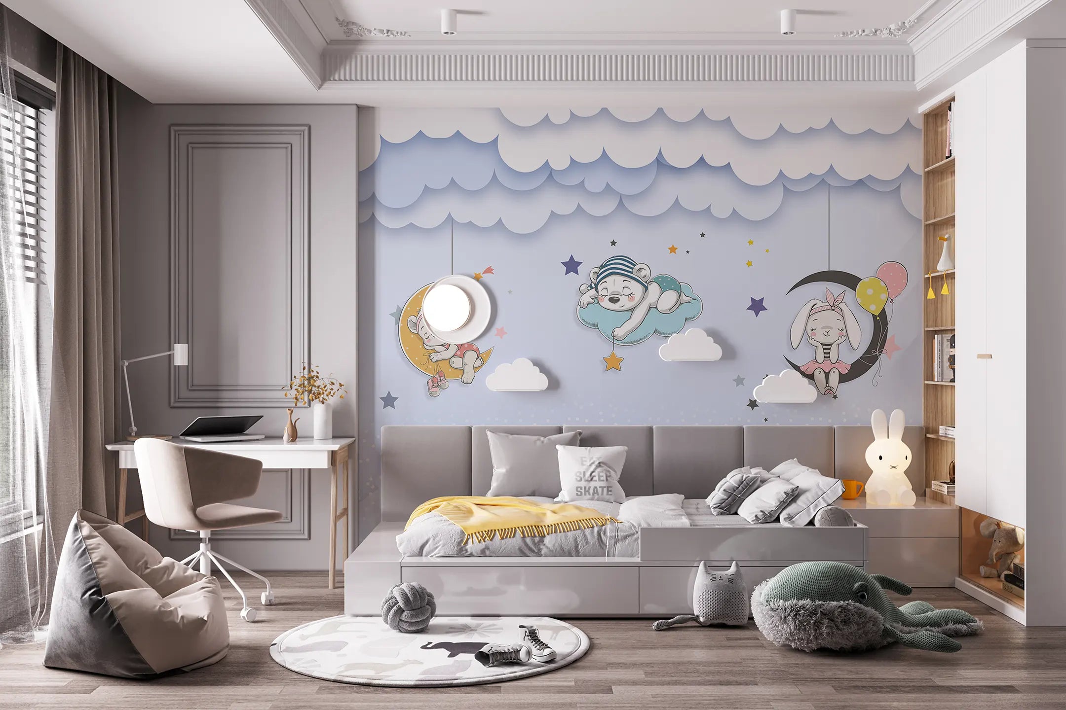 Sleepy Moon Animals Nursery Wallpaper