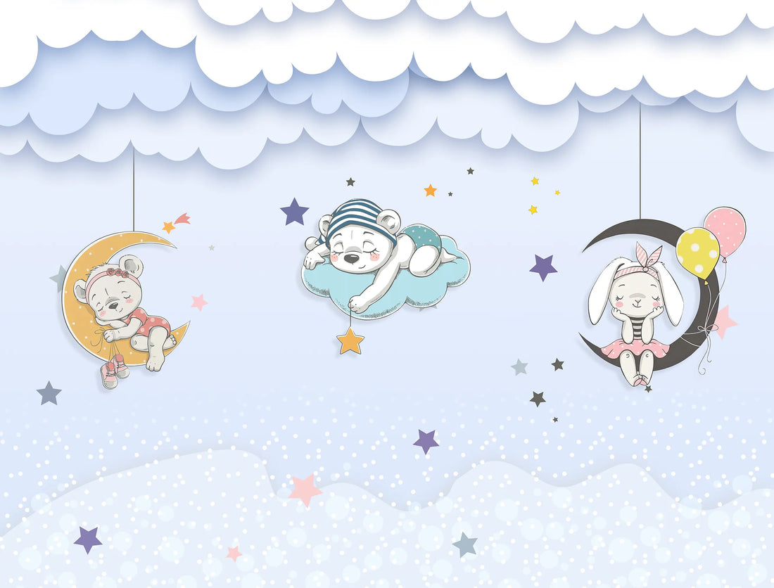 Sleepy Moon Animals Nursery Wallpaper