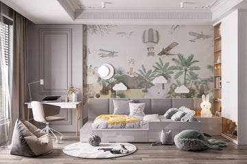 Whimsical Safari Sky Adventure Mural