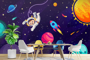 Cute Astronaut in Galaxy Kids Wallpaper