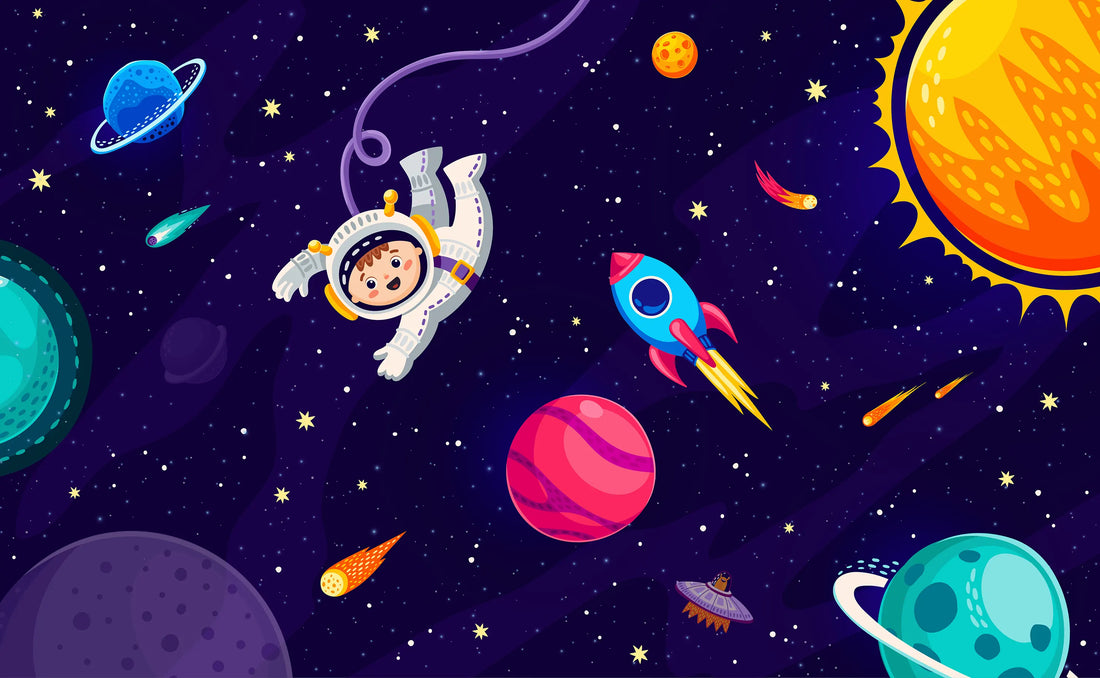 Cute Astronaut in Galaxy Kids Wallpaper