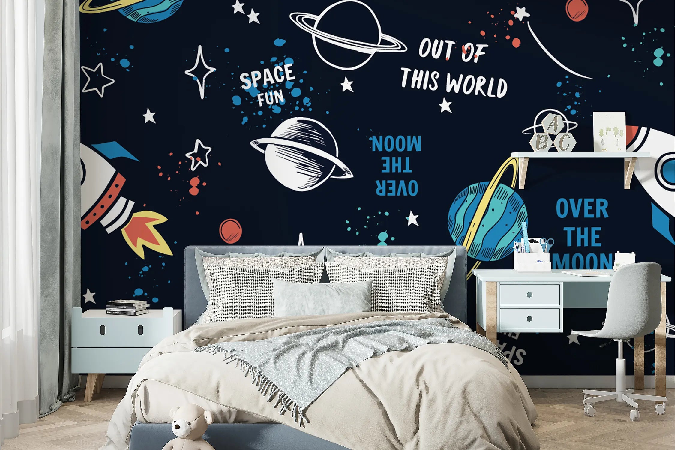 Out of This World Space Pattern Kids Wallpaper