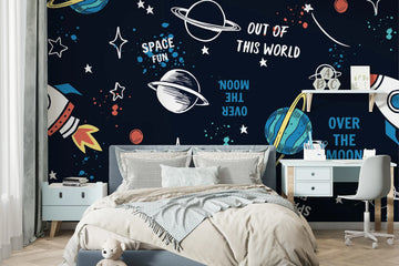 Out of This World Space Pattern Kids Wallpaper
