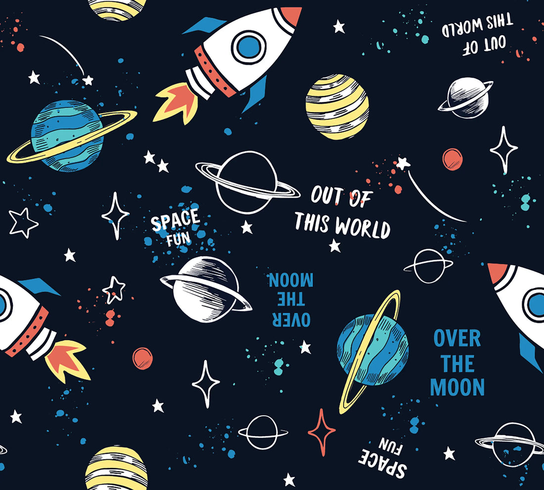 Out of This World Space Pattern Kids Wallpaper