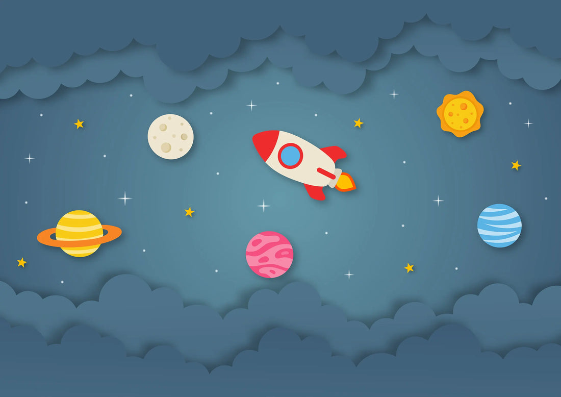Cartoon Rocket & Planets Sky Wallpaper