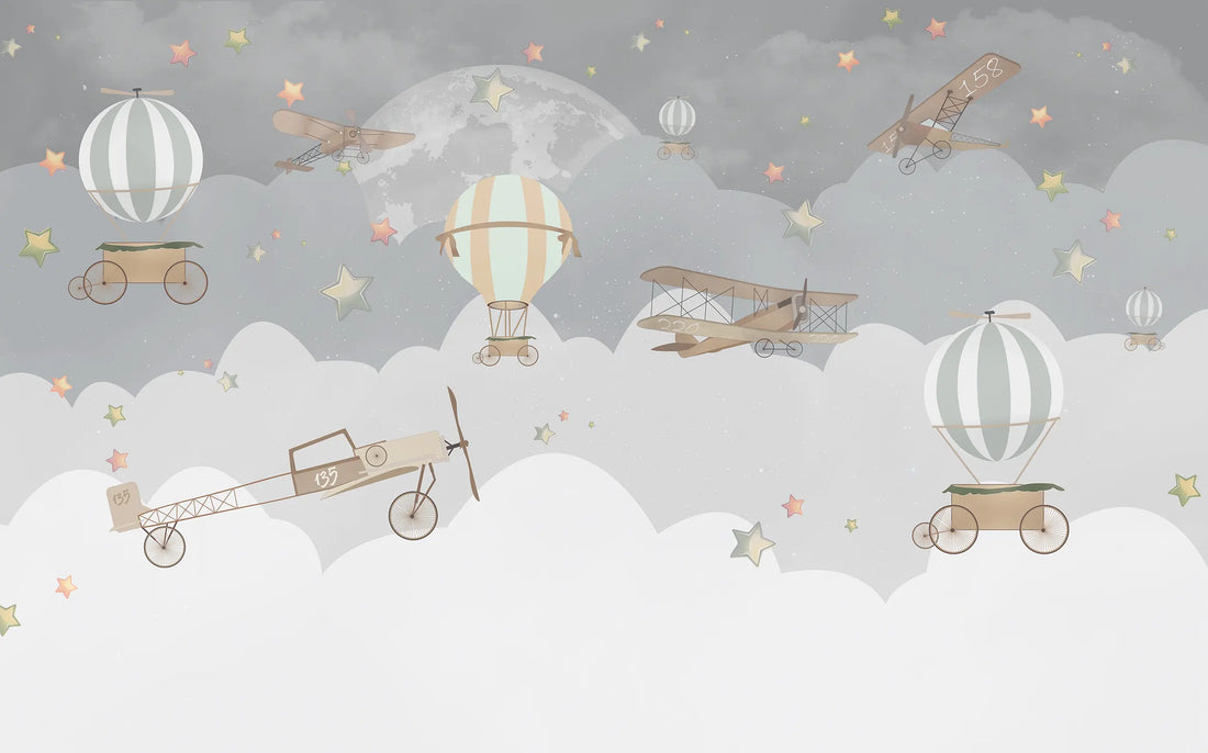 Night Sky Balloon Adventure Wallpaper