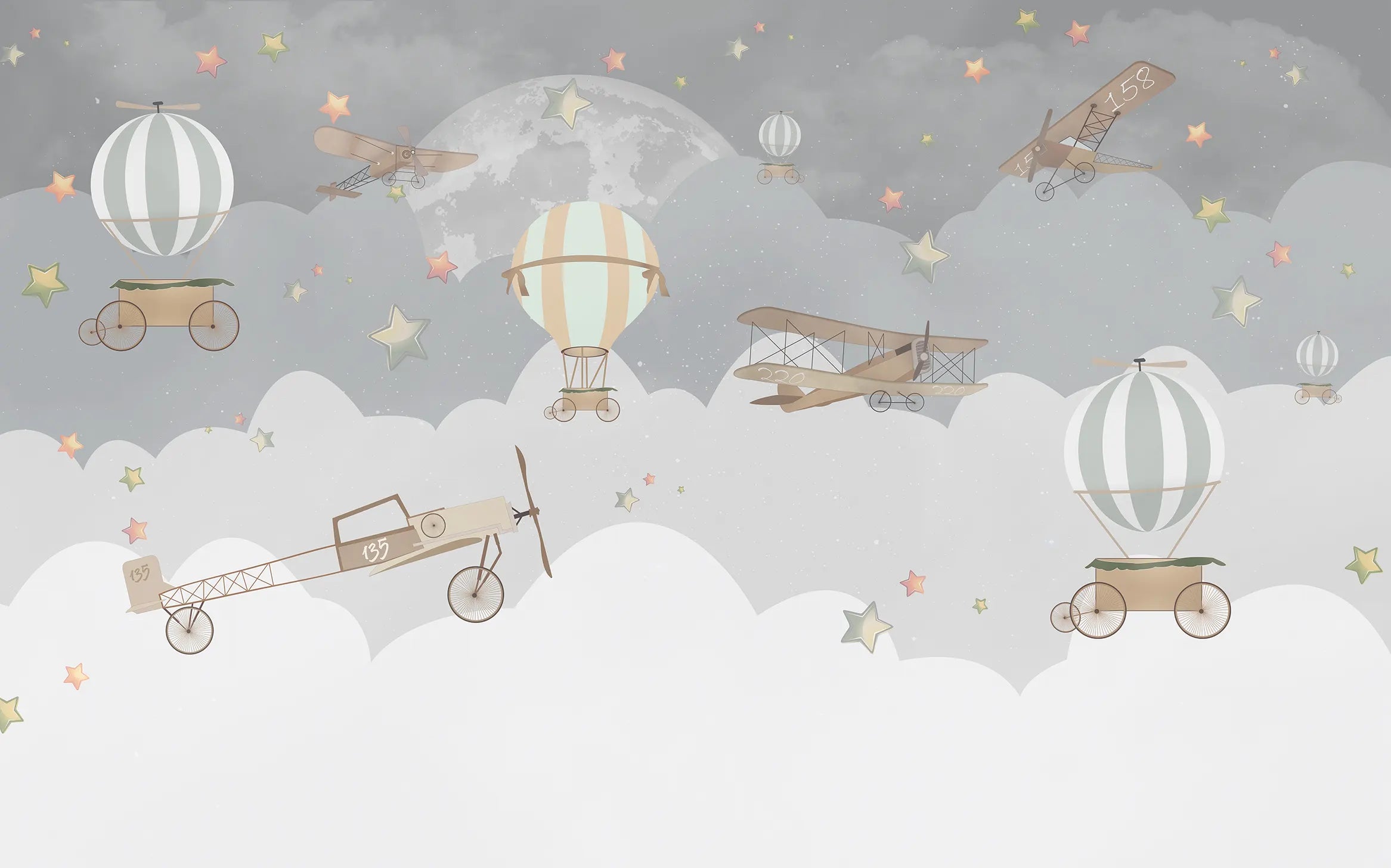 Night Sky Balloon Adventure Wallpaper