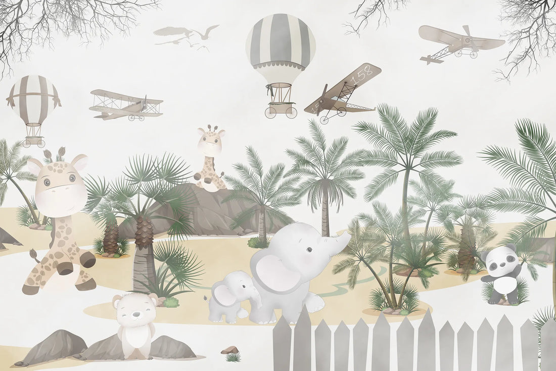 Whimsical Safari Sky Adventure Mural