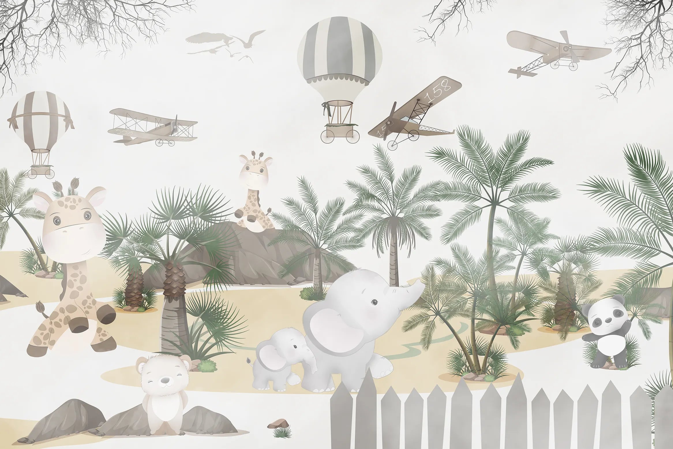 Whimsical Safari Sky Adventure Mural