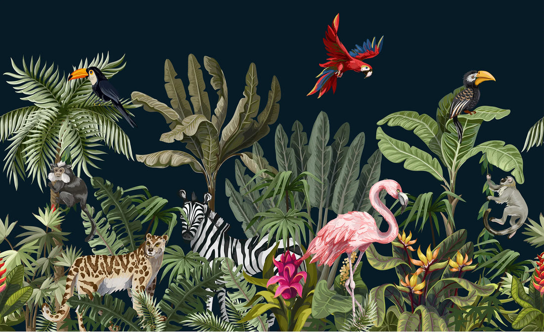 Flamingo Jungle Paradise Kids Wallpaper