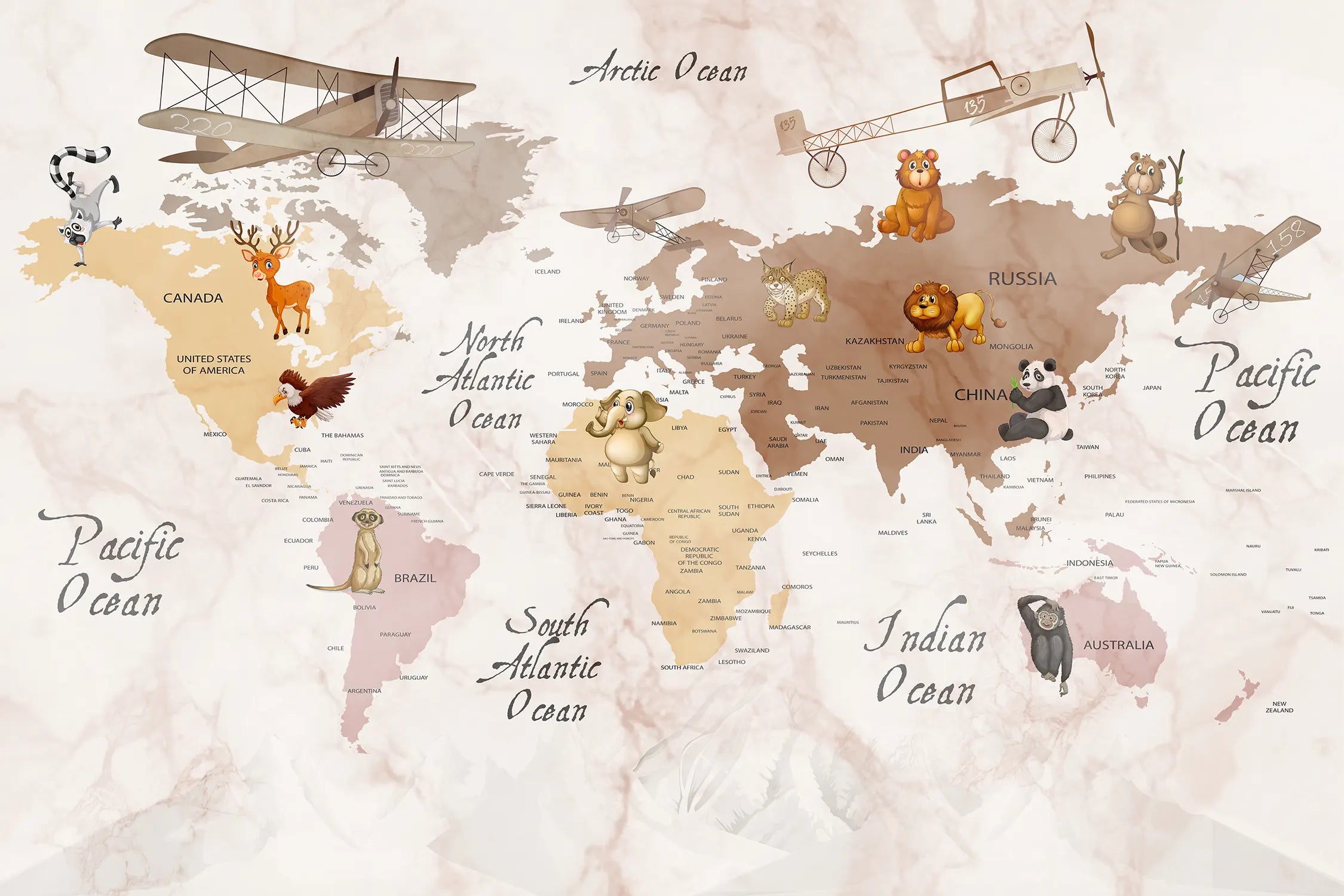 Cute Cartoon Ocean World Map Wallpaper