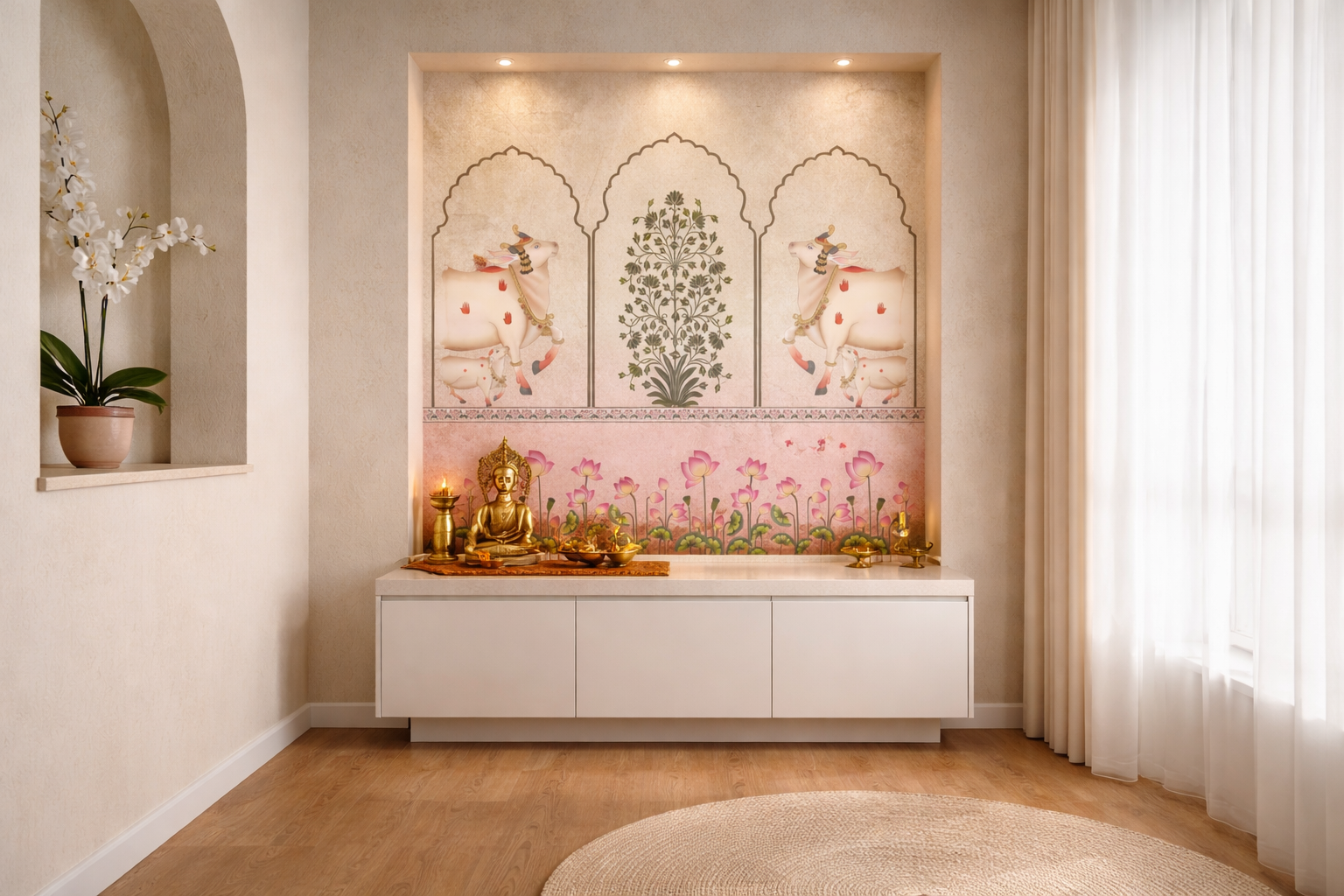 Pastel Arch Pichwai by Quirky Looks featuring intricate traditional Indian artwork on a pastel background.