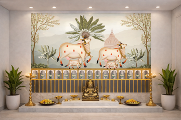 Colorful Blooming Pichwai with cows artwork by Quirky Looks, showcasing intricate traditional Indian textile design.