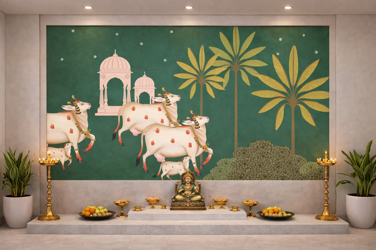 Intricate Temple Harmony Pichwai artwork by Quirky Looks featuring vibrant colors and detailed traditional Indian motifs.