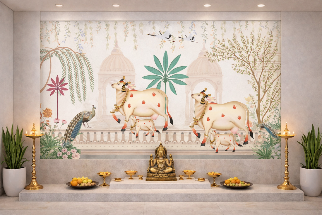 Pastel Tropical Harmony Pichwai by Quirky Looks featuring vibrant tropical motifs and intricate traditional textile art.