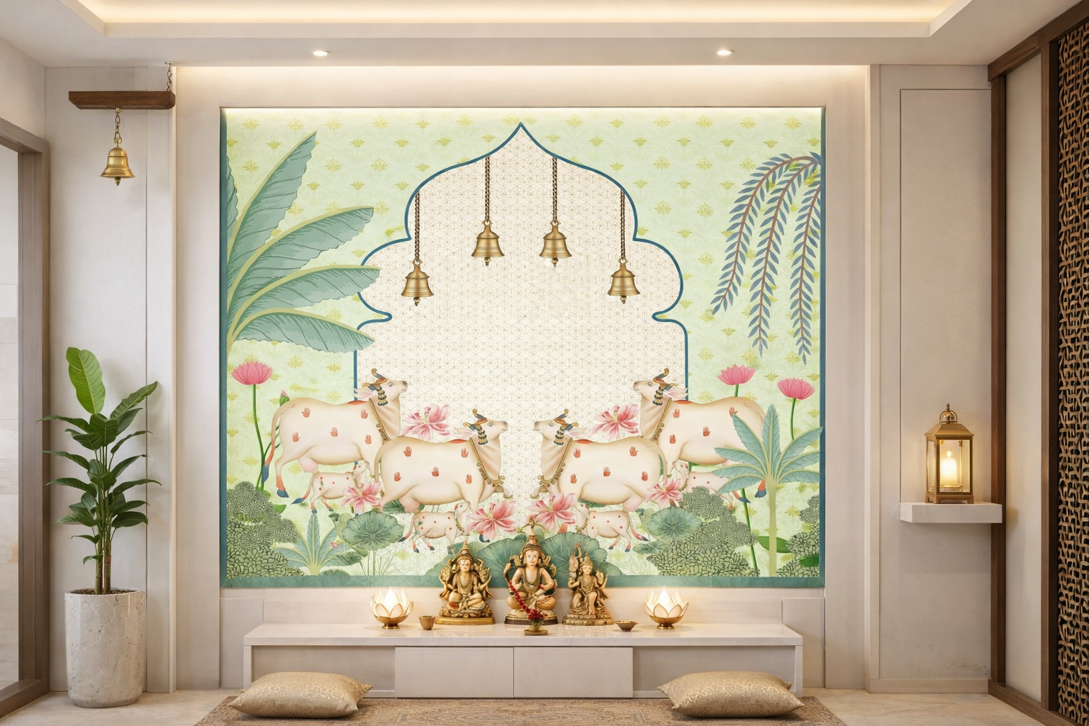 Traditional Tropical Harmony Pichwai artwork by Quirky Looks, featuring vibrant colors and intricate Indian textile design.