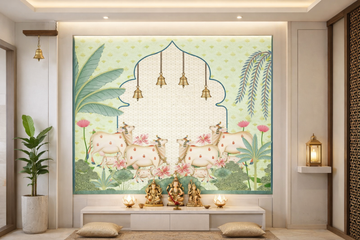 Traditional Tropical Harmony Pichwai artwork by Quirky Looks, featuring vibrant colors and intricate Indian textile design.