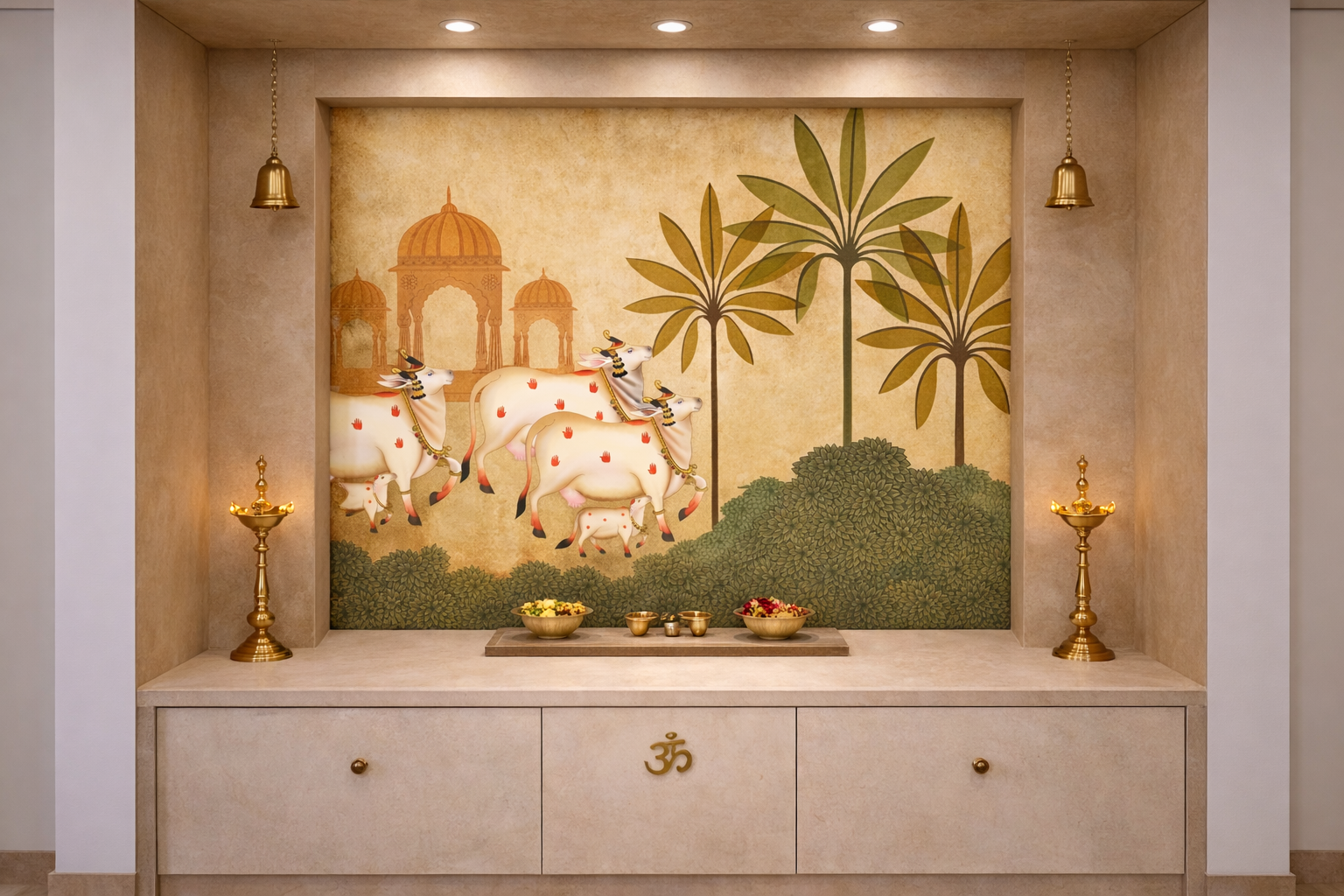 Golden Arch Serenity Pichwai by Quirky Looks featuring intricate traditional Indian textile art with vibrant gold accents.
