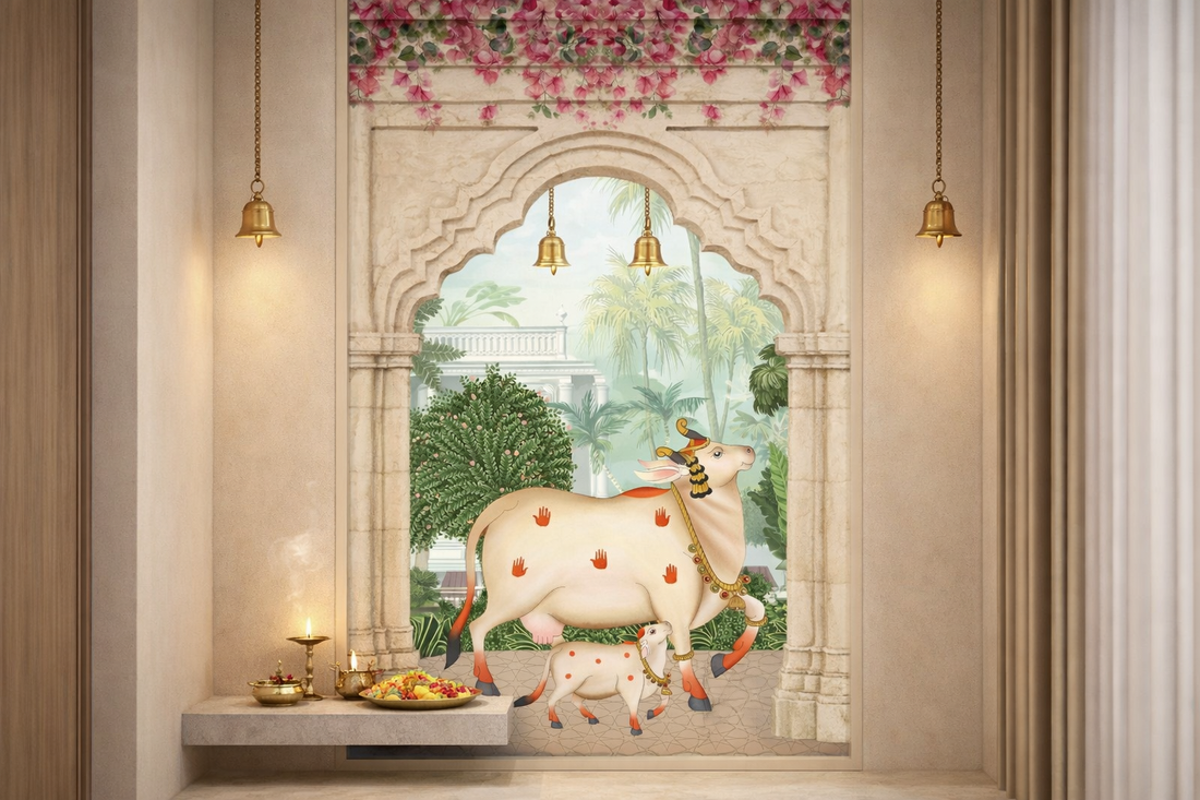 Intricate Royal Garden Retreat Pichwai painting by Quirky Looks, featuring traditional Indian motifs and vibrant colors.