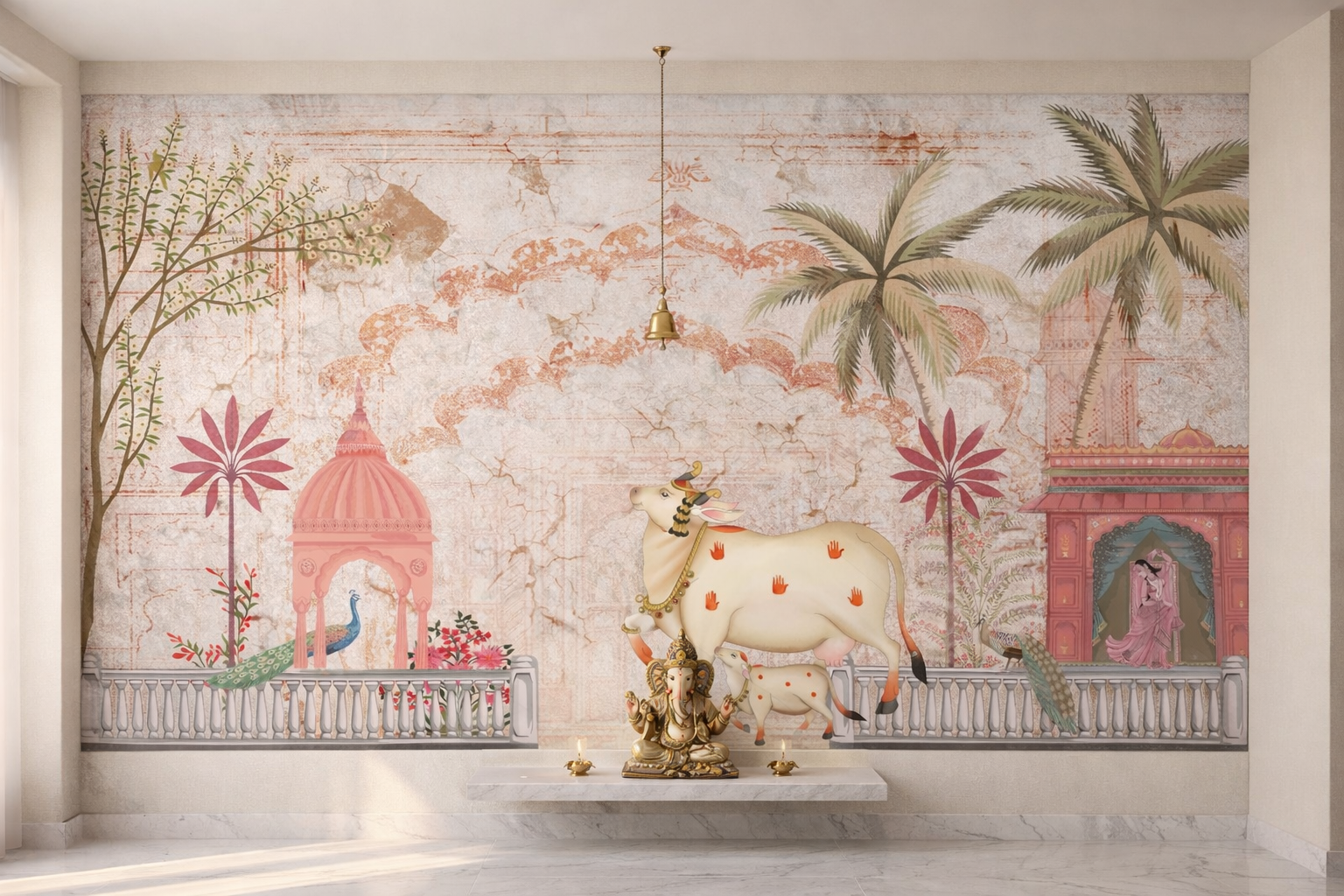 Sacred Bloom Arch Pichwai by Quirky Looks featuring intricate traditional Indian textile artwork with vibrant colors and detailed design.