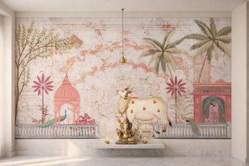 Sacred Bloom Arch Pichwai by Quirky Looks featuring intricate traditional Indian textile artwork with vibrant colors and detailed design.