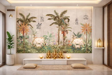 Detailed image of Quirky Looks Temple Garden Harmony Pichwai featuring intricate traditional textile art with vibrant colors.